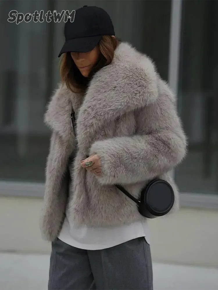 Faux Fur Solid Lapel Jackets