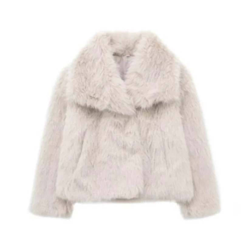 Faux Fur Solid Lapel Jackets