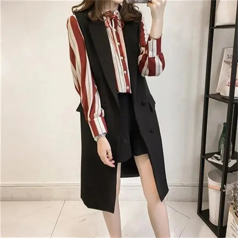 Casual Blazer Women Vest /Long Waistcoat Sleeveless