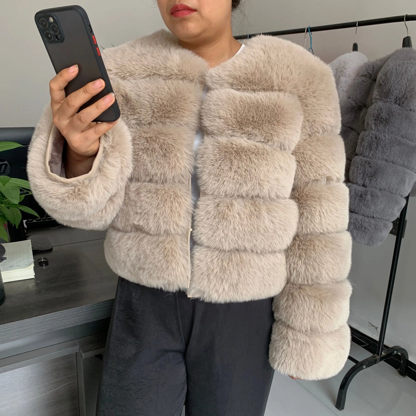 Faux fur fluffy jacket