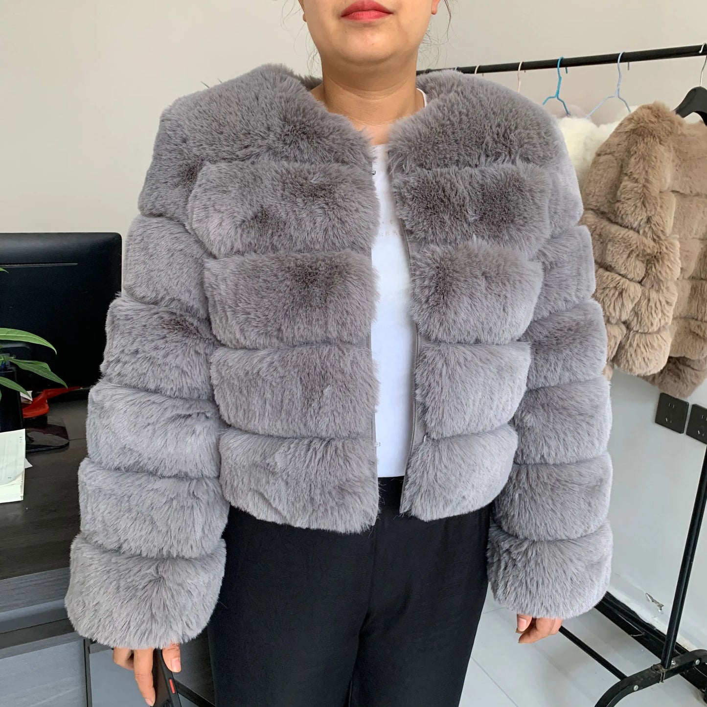 Faux fur fluffy jacket