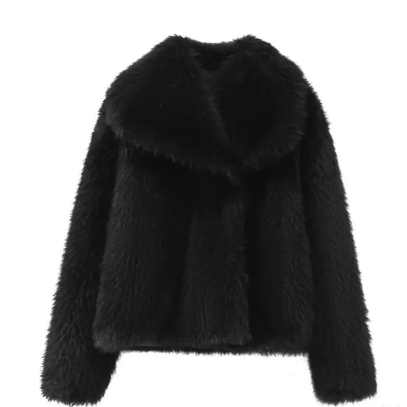 Faux Fur Solid Lapel Jackets