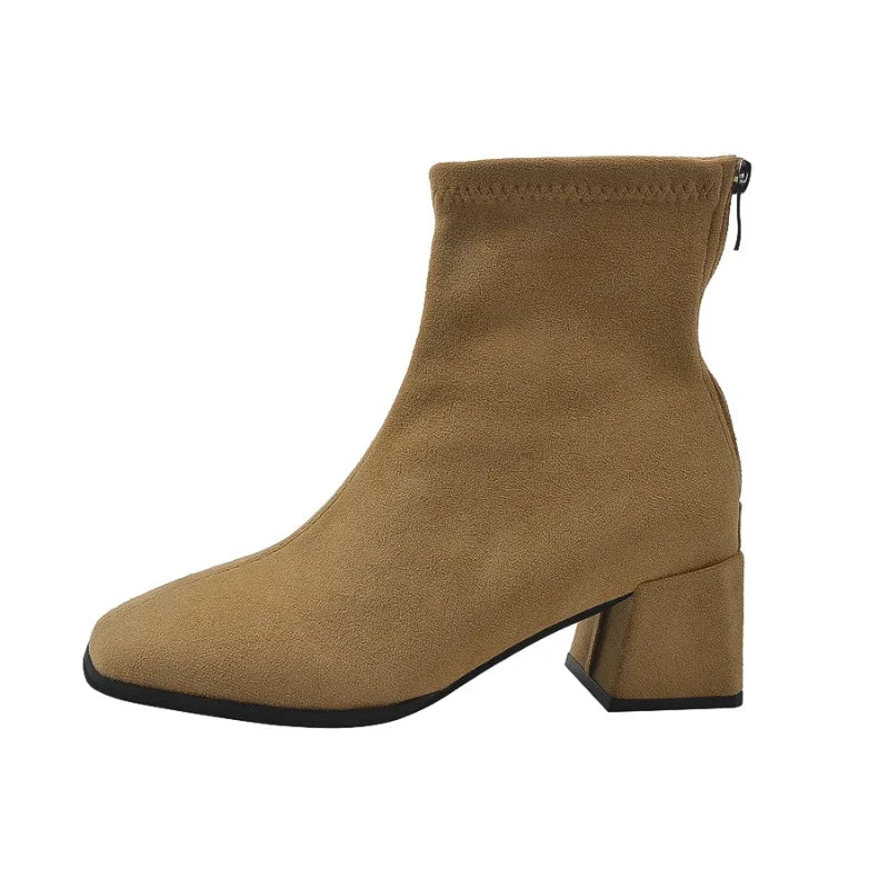 Fleece Ankle Boots Square Heel