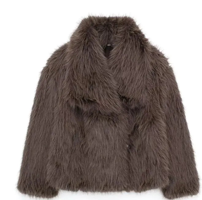 Faux Fur Solid Lapel Jackets