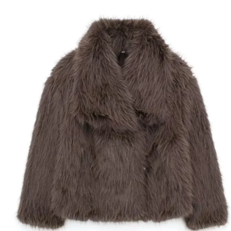 Faux Fur Solid Lapel Jackets