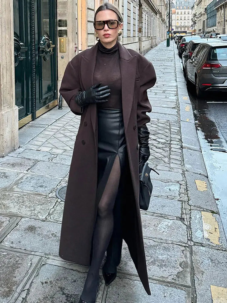 Double-breasted Lapel Oversized Full Sleeve Coat