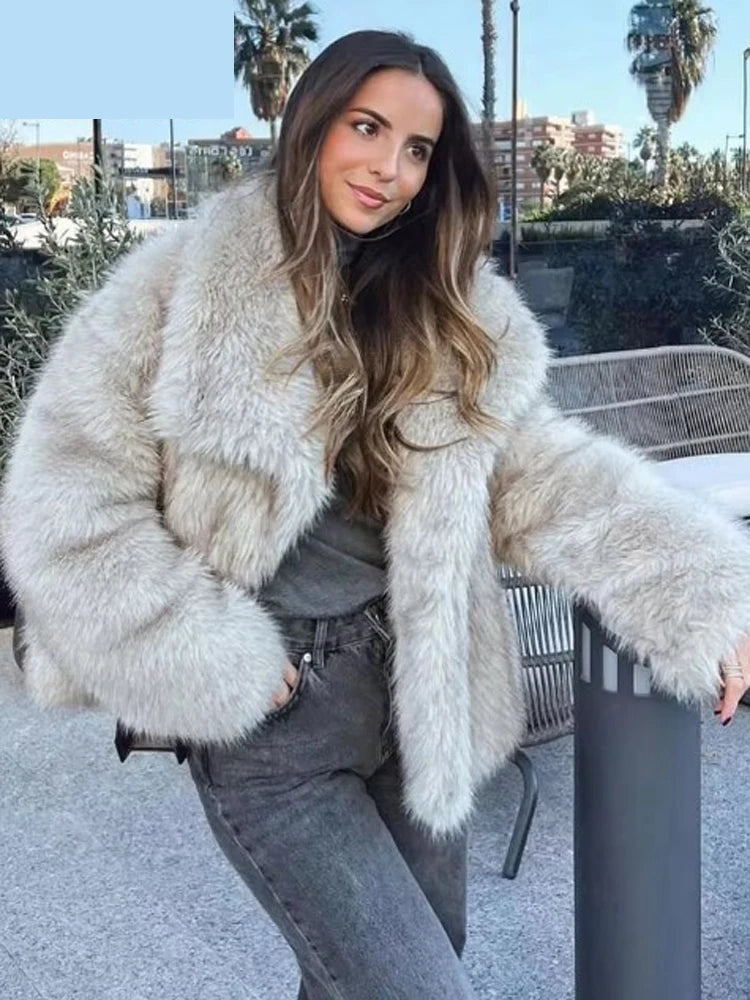 Faux Fur Solid Lapel Jackets